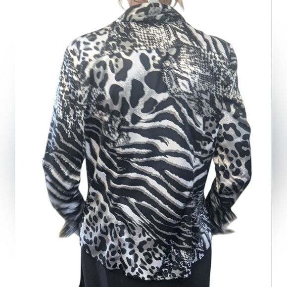 Vintage Cache Animal Print Satin Blouse L – Y2K Glam Rock Street Style Top - Picture 3 of 10